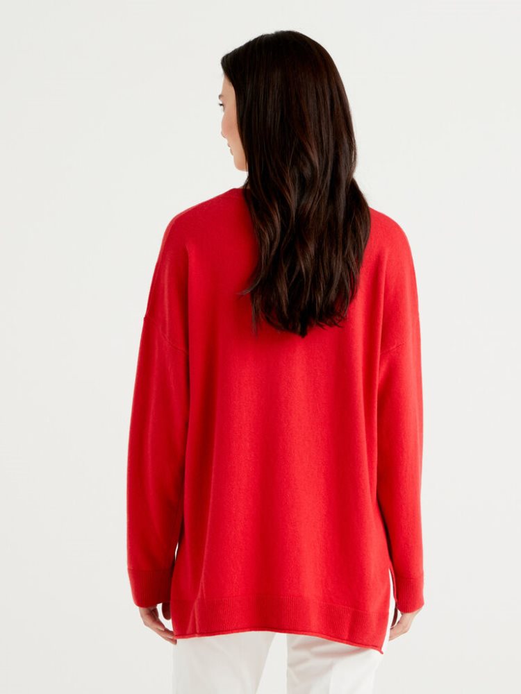 Benetton Boxy Fit Cashmere Blend Crew Neck Sweaters Dames Rood | BE040985