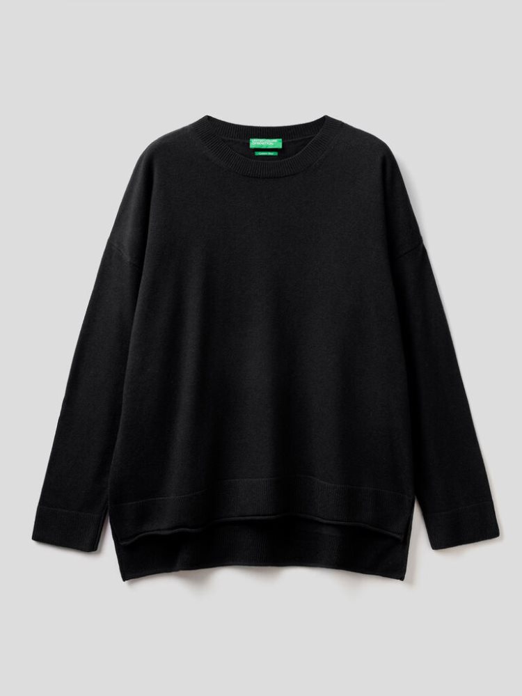 Benetton Boxy Fit Cashmere Blend Crew Neck Sweaters Dames Zwart | BE297082