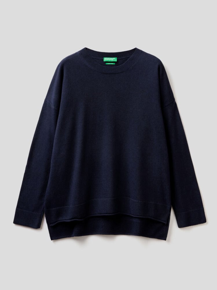 Benetton Boxy Fit Cashmere Blend Crew Neck Sweaters Dames Donkerblauw | BE335153