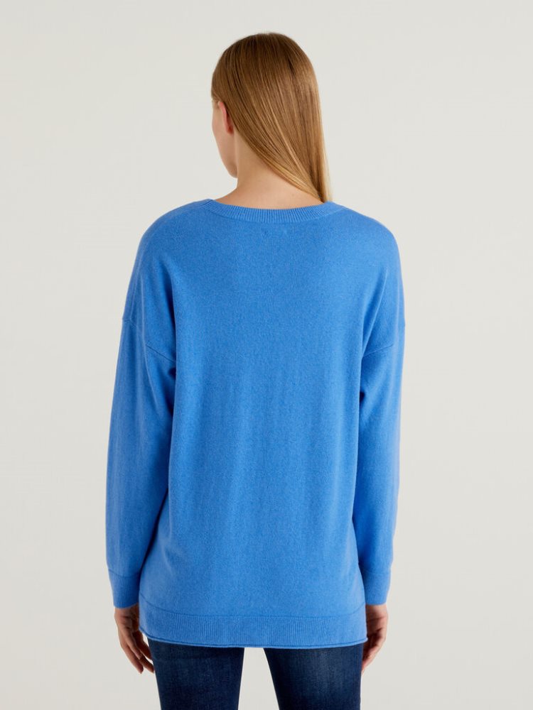 Benetton Boxy Fit Cashmere Blend Crew Neck Sweaters Dames Turquoise | BE540024