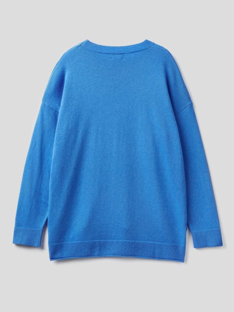 Benetton Boxy Fit Cashmere Blend Crew Neck Sweaters Dames Turquoise | BE540024