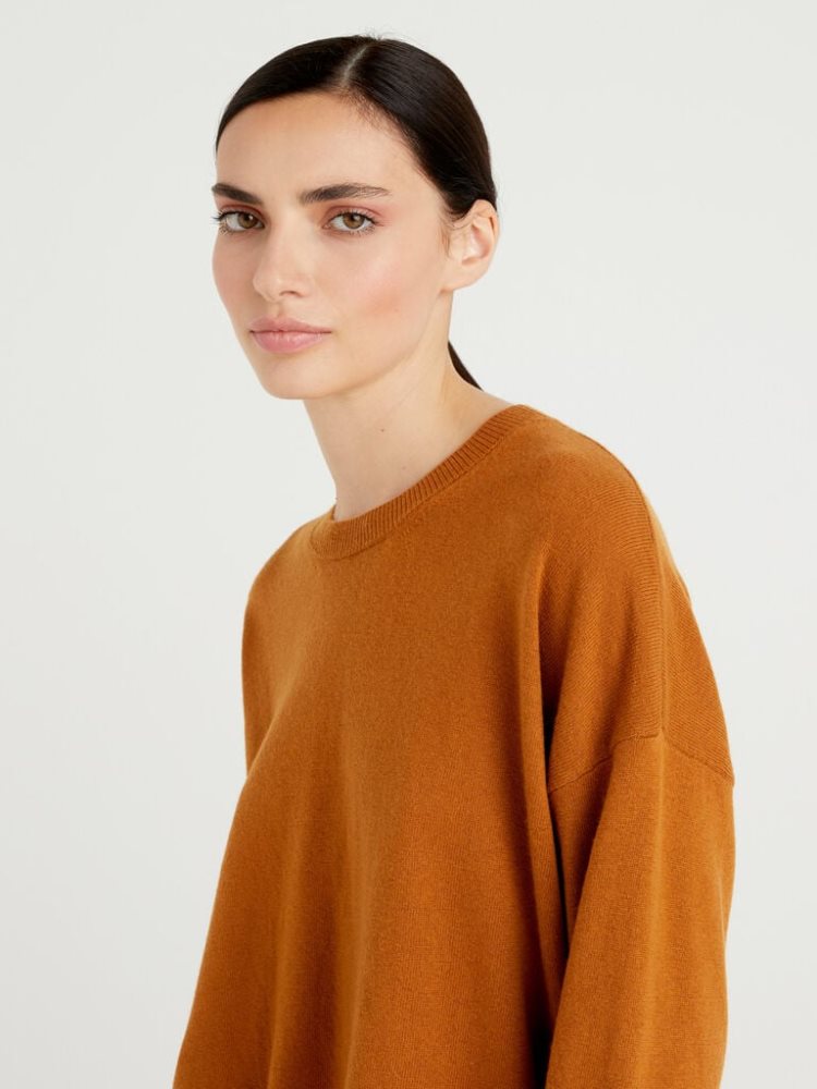 Benetton Boxy Fit Cashmere Blend Crew Neck Sweaters Dames Oranje | BE789120