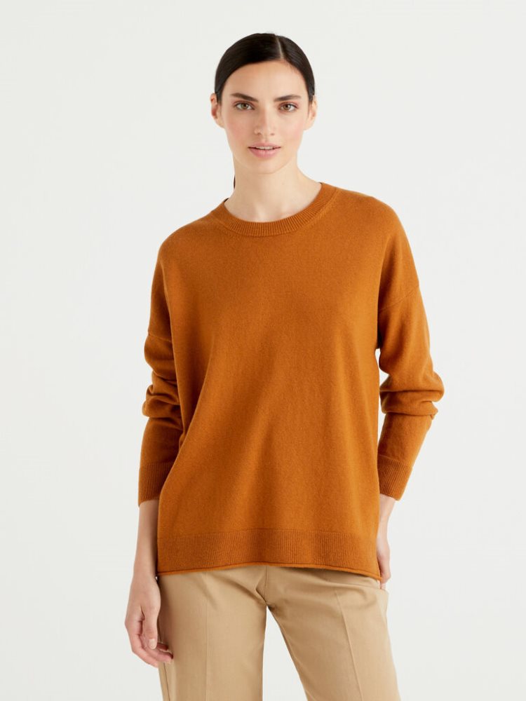 Benetton Boxy Fit Cashmere Blend Crew Neck Sweaters Dames Oranje | BE789120