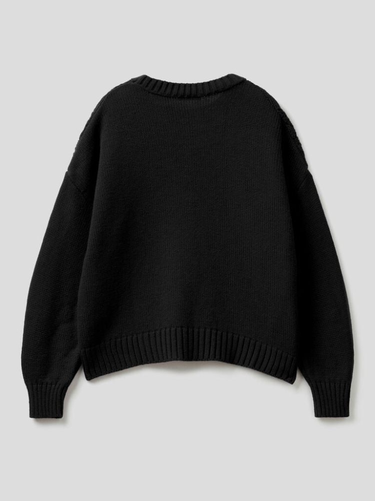 Benetton Boxy Fit Knit Crew Neck Sweaters Dames Zwart | BE090294