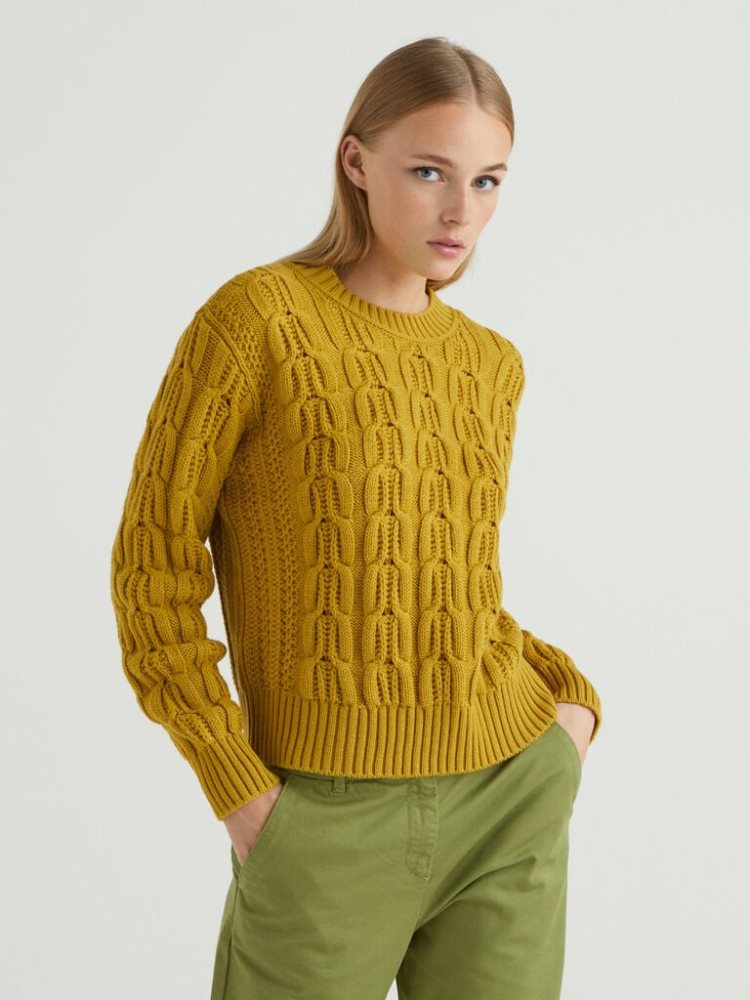 Benetton Boxy Fit Knit Crew Neck Sweaters Dames Geel | BE100401