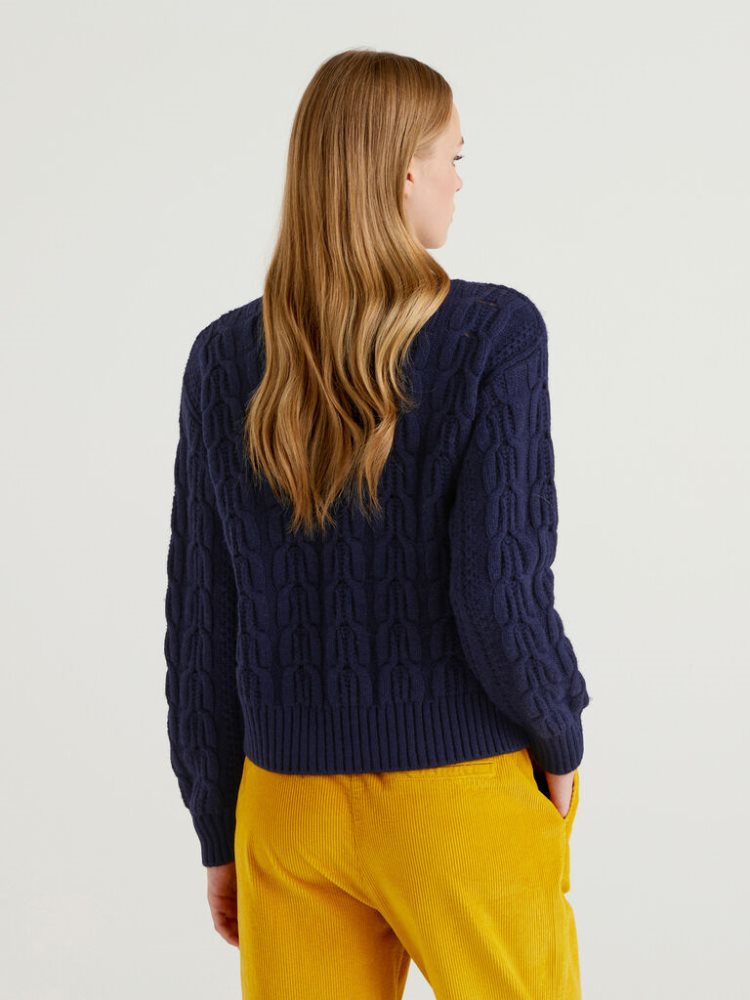 Benetton Boxy Fit Knit Crew Neck Sweaters Dames Donkerblauw | BE275232