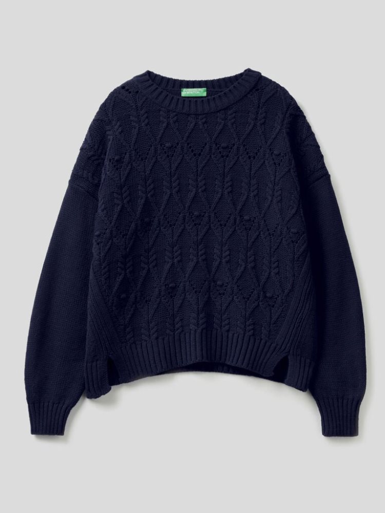 Benetton Boxy Fit Knit Crew Neck Sweaters Dames Donkerblauw | BE279698