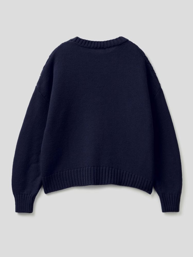 Benetton Boxy Fit Knit Crew Neck Sweaters Dames Donkerblauw | BE279698