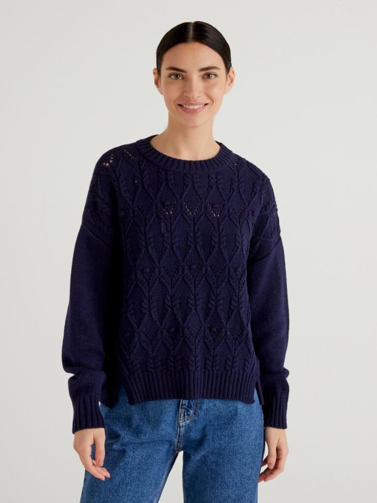 Benetton Boxy Fit Knit Crew Neck Sweaters Dames Donkerblauw | BE279698