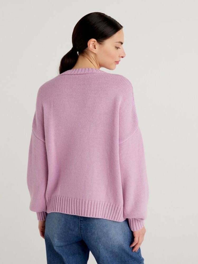 Benetton Boxy Fit Knit Crew Neck Sweaters Dames Lilac | BE419943