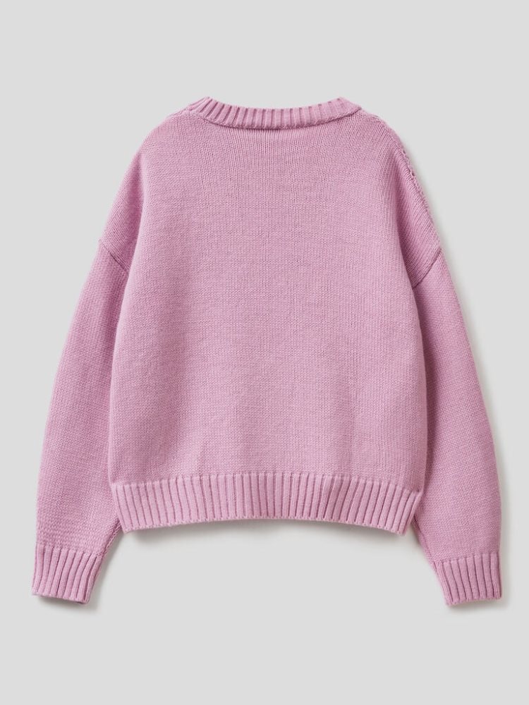 Benetton Boxy Fit Knit Crew Neck Sweaters Dames Lilac | BE419943