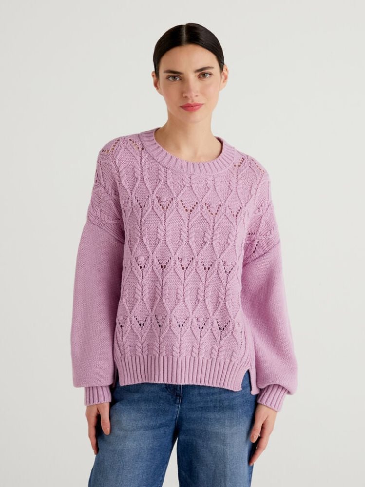 Benetton Boxy Fit Knit Crew Neck Sweaters Dames Lilac | BE419943