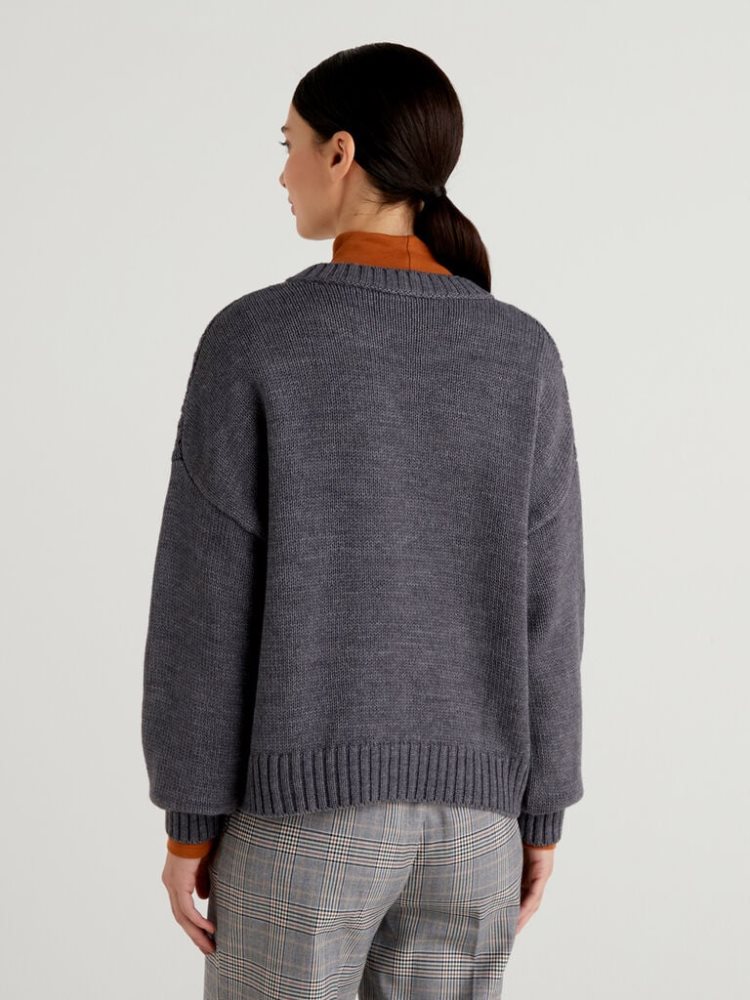 Benetton Boxy Fit Knit Crew Neck Sweaters Dames Donkergrijs | BE627955