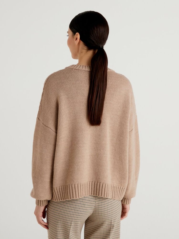 Benetton Boxy Fit Knit Crew Neck Sweaters Dames Beige | BE805199