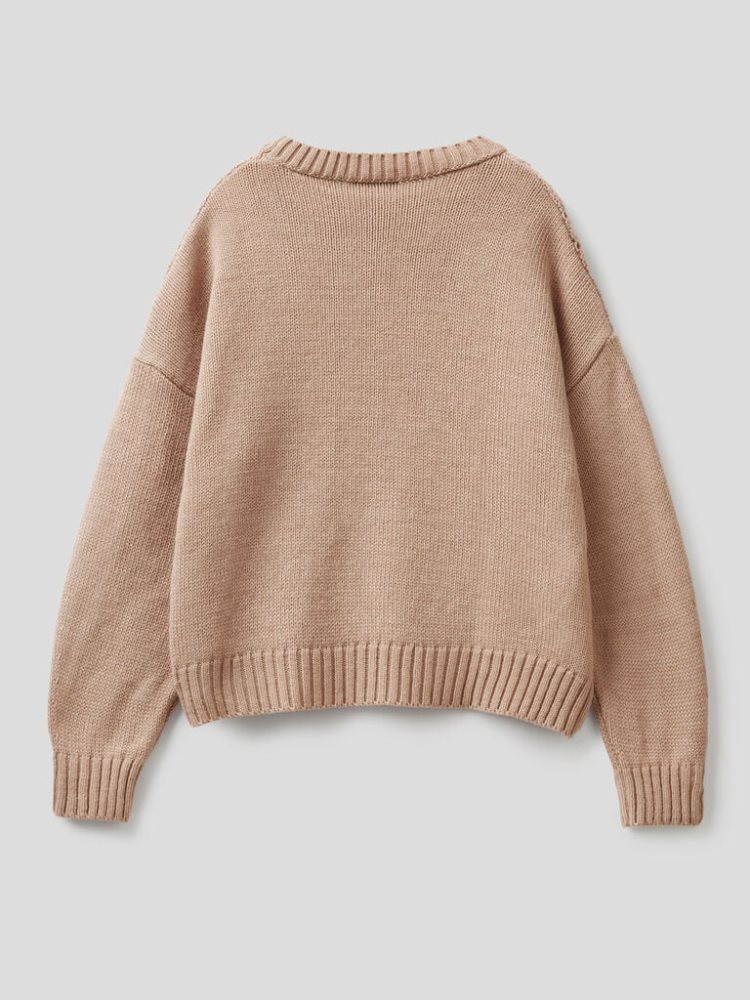 Benetton Boxy Fit Knit Crew Neck Sweaters Dames Beige | BE805199