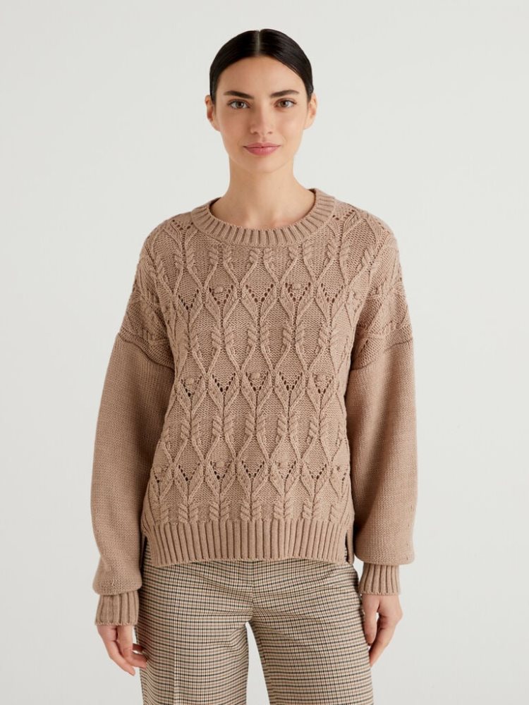 Benetton Boxy Fit Knit Crew Neck Sweaters Dames Beige | BE805199