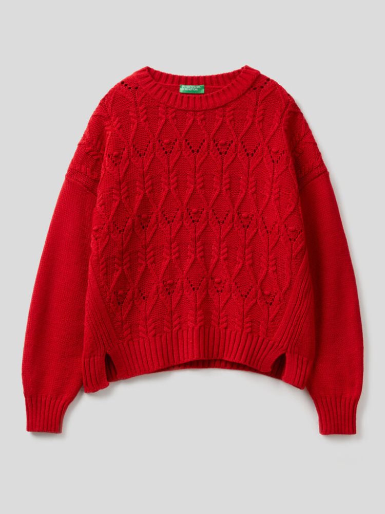 Benetton Boxy Fit Knit Crew Neck Sweaters Dames Rood | BE865531