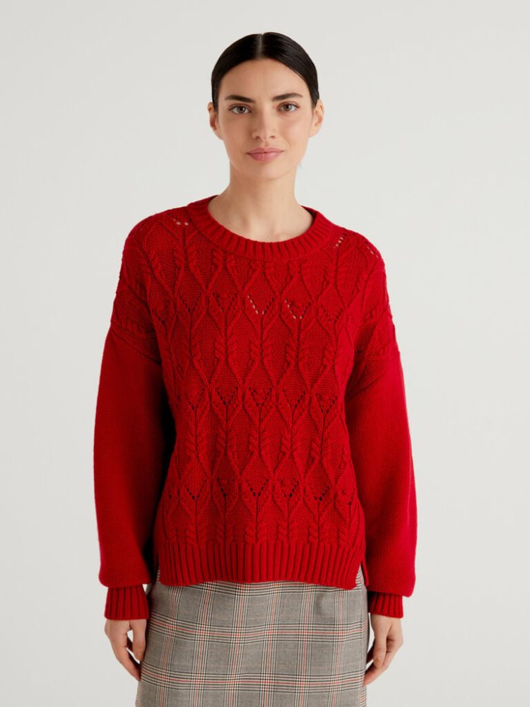 Benetton Boxy Fit Knit Crew Neck Sweaters Dames Rood | BE865531