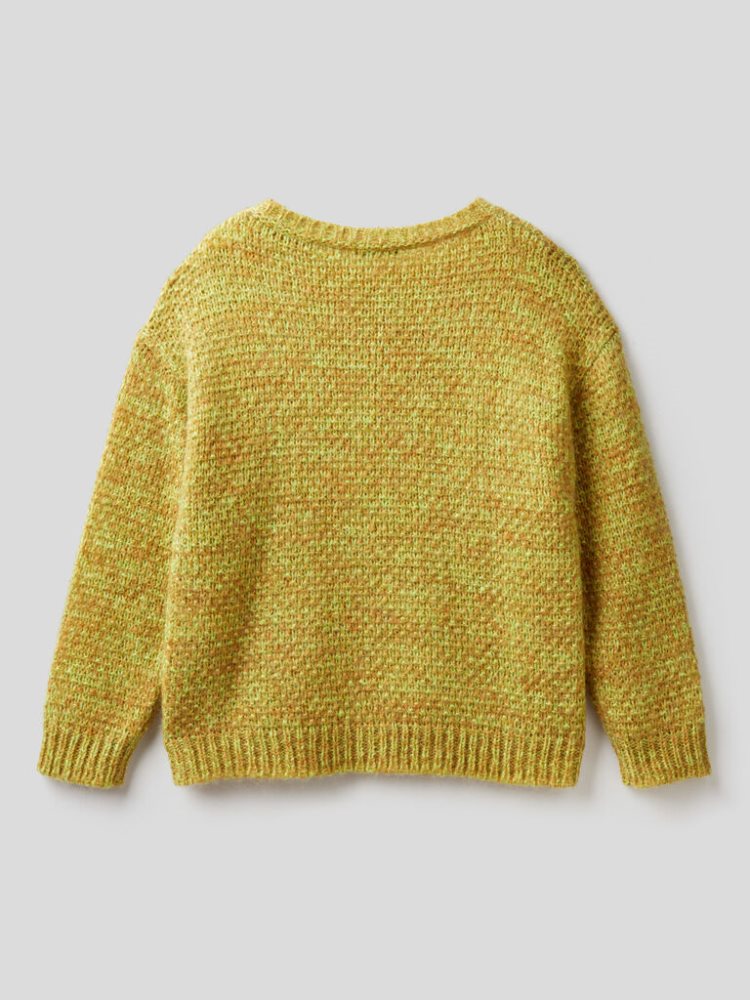 Benetton Boxy Fit Mohair Blend Crew Neck Sweaters Dames Mosterdgeel | BE242420