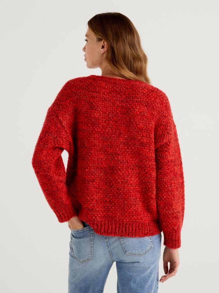 Benetton Boxy Fit Mohair Blend Crew Neck Sweaters Dames Rood | BE731039