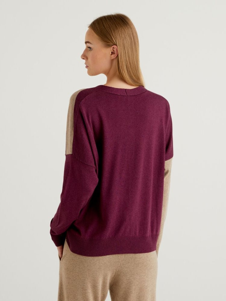 Benetton Boxy Fit Wol Blend Cardigan Dames Plum | BE112512