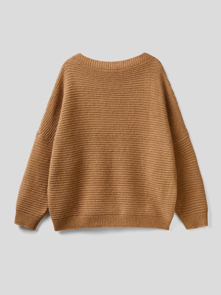 Benetton Boxy Fit Wol Blend Crew Neck Sweaters Dames Bruin | BE117863