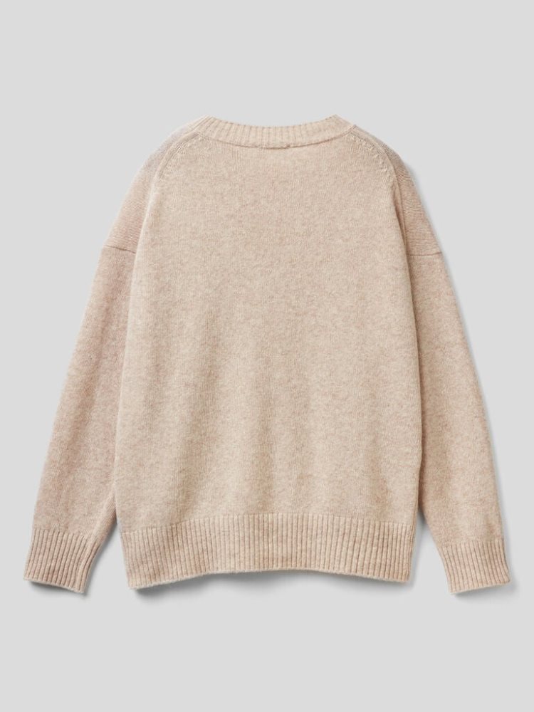 Benetton Boxy Fit Wol Blend Crew Neck Sweaters Dames Beige | BE267154