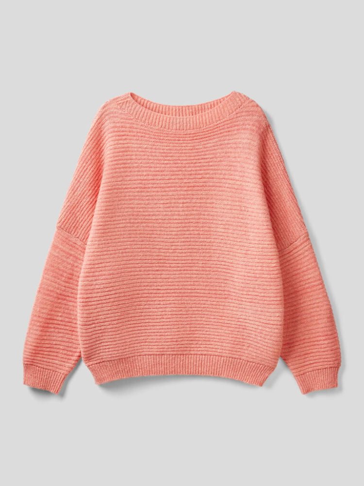 Benetton Boxy Fit Wol Blend Crew Neck Sweaters Dames Strawberry | BE742516