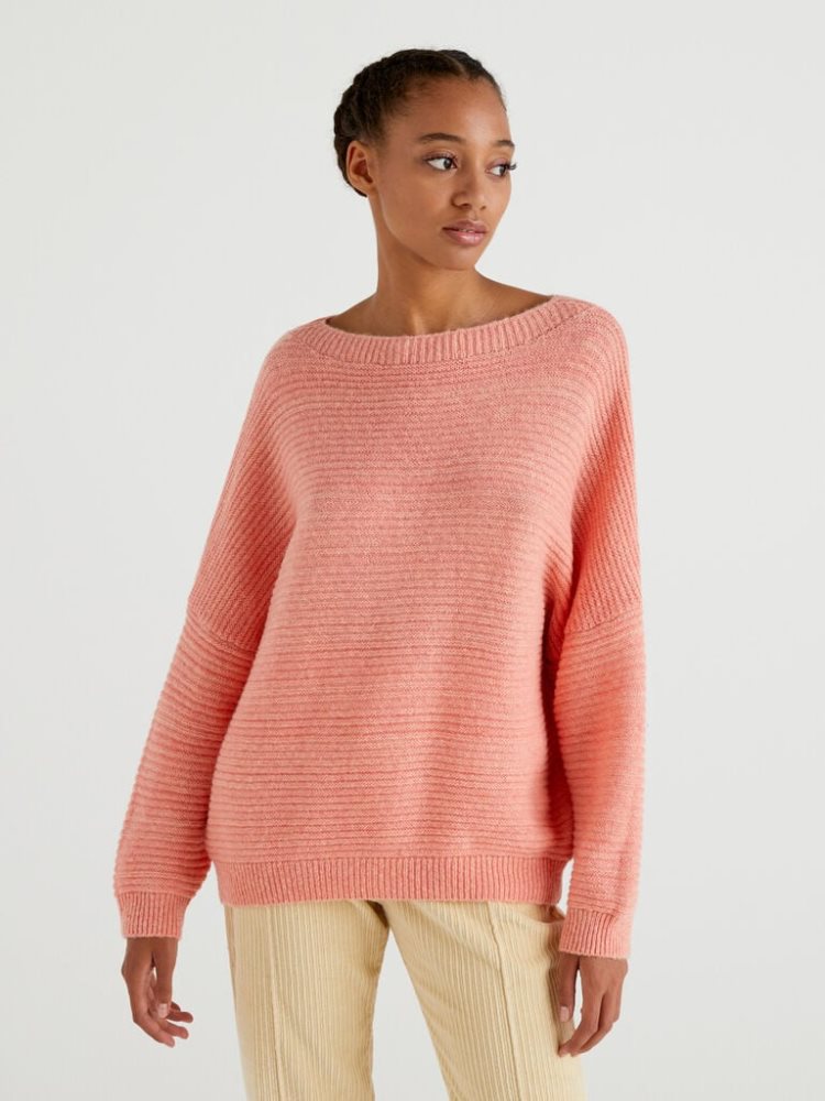 Benetton Boxy Fit Wol Blend Crew Neck Sweaters Dames Strawberry | BE742516