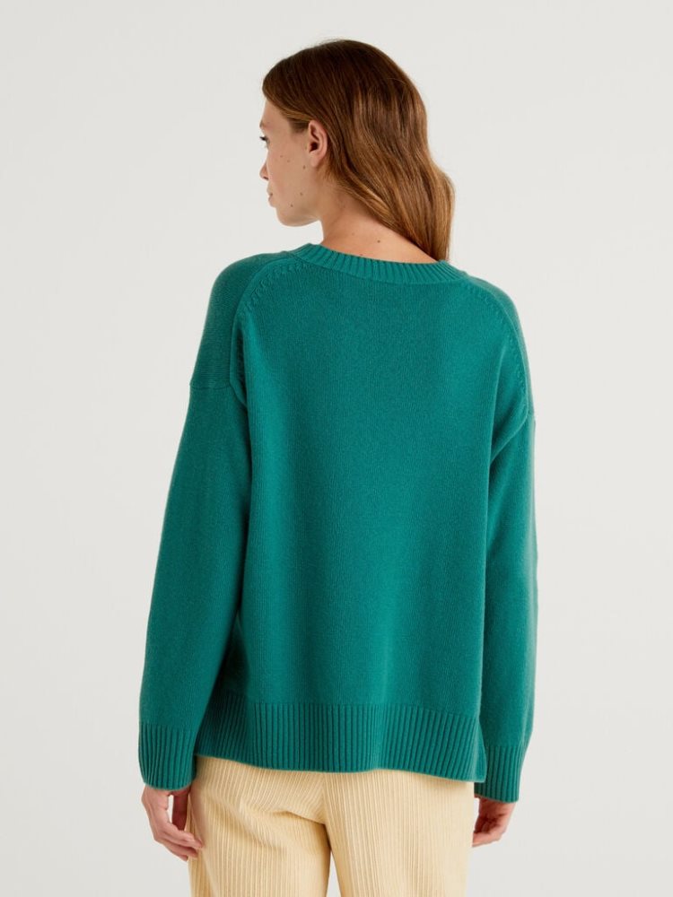 Benetton Boxy Fit Wol Blend Crew Neck Sweaters Dames Teal | BE833688