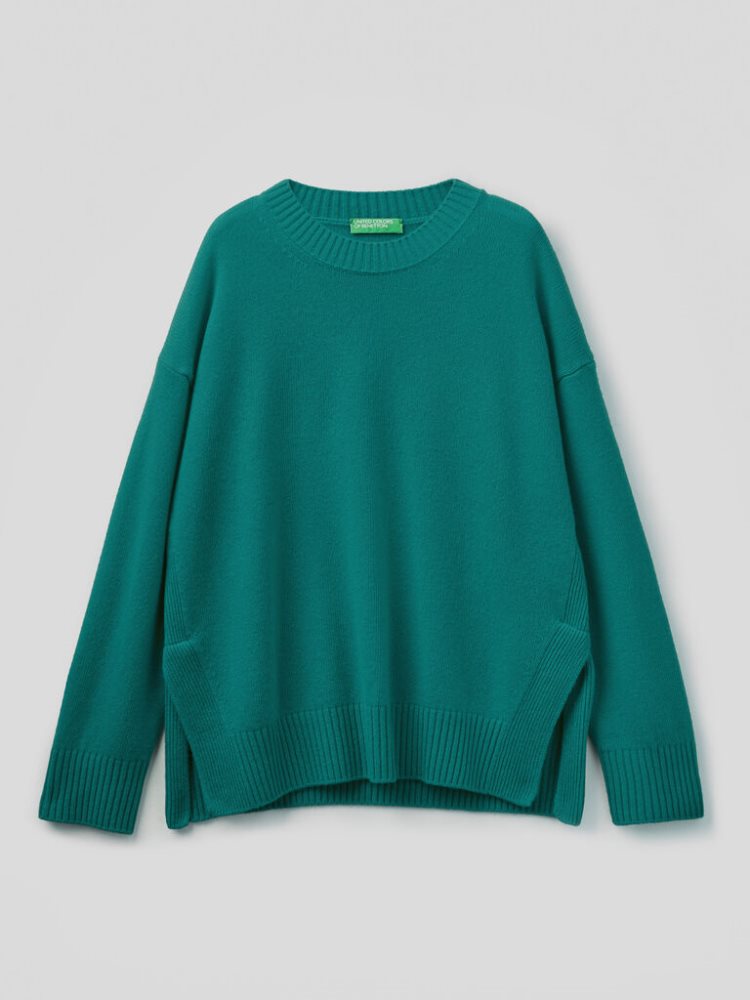 Benetton Boxy Fit Wol Blend Crew Neck Sweaters Dames Teal | BE833688