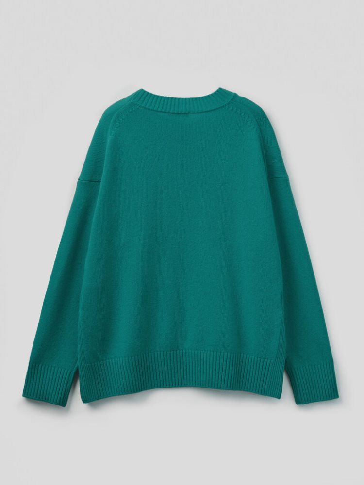 Benetton Boxy Fit Wol Blend Crew Neck Sweaters Dames Teal | BE833688