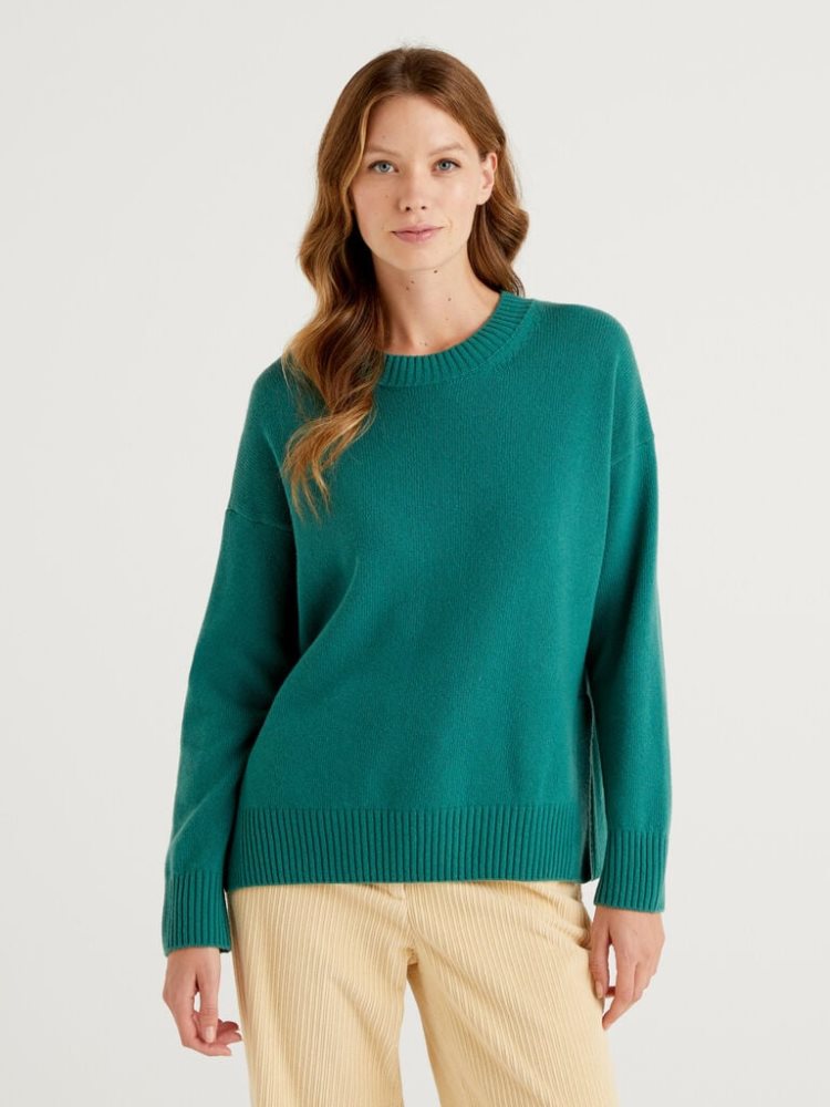 Benetton Boxy Fit Wol Blend Crew Neck Sweaters Dames Teal | BE833688