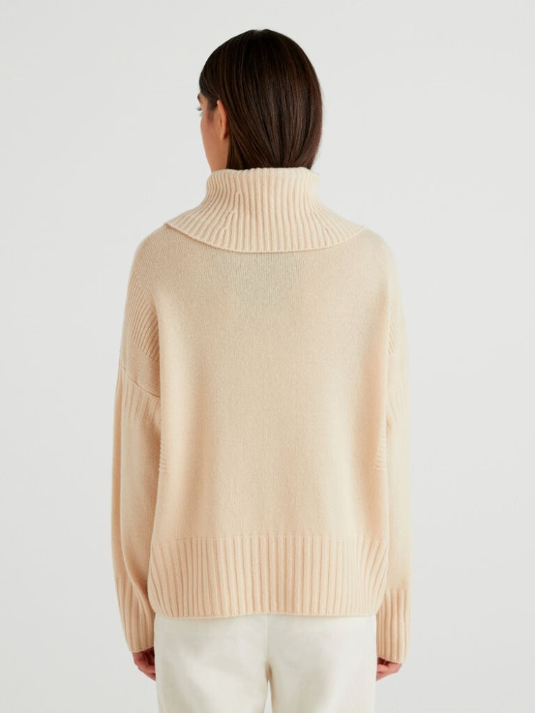 Benetton Boxy Fit Wol Blend Turtleneck High Neck Sweaters Dames Vanilla | BE856918