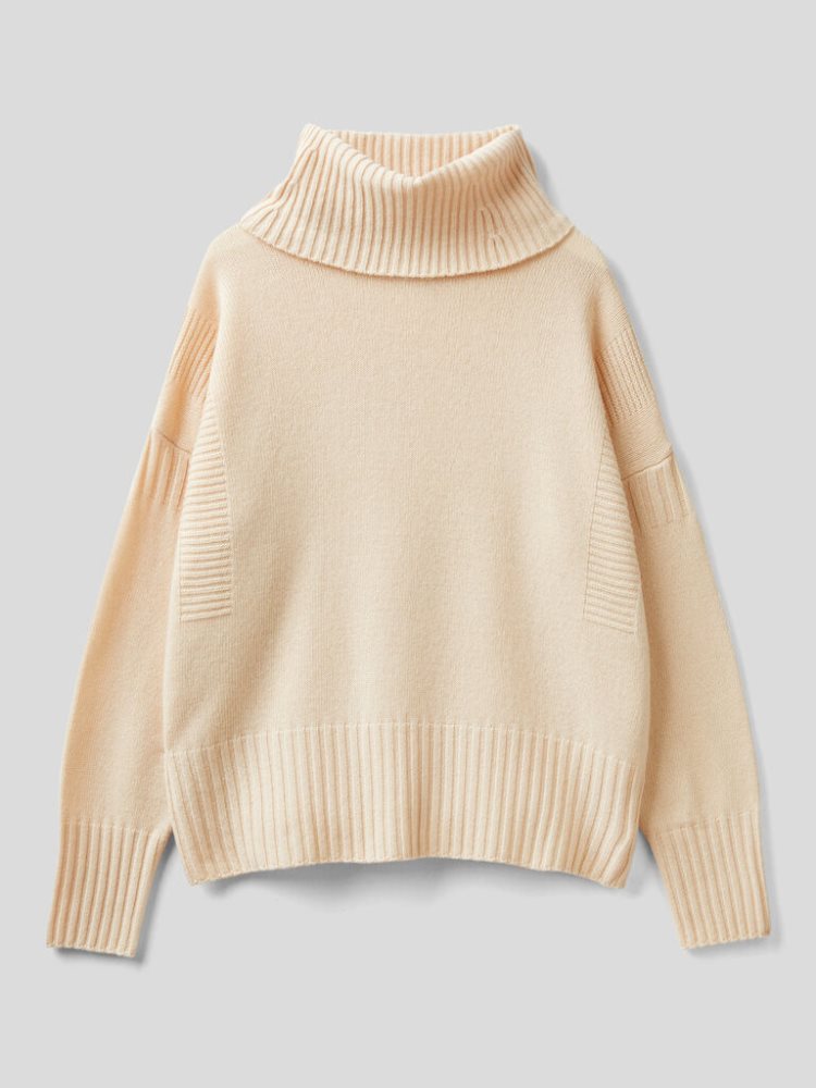 Benetton Boxy Fit Wol Blend Turtleneck High Neck Sweaters Dames Vanilla | BE856918