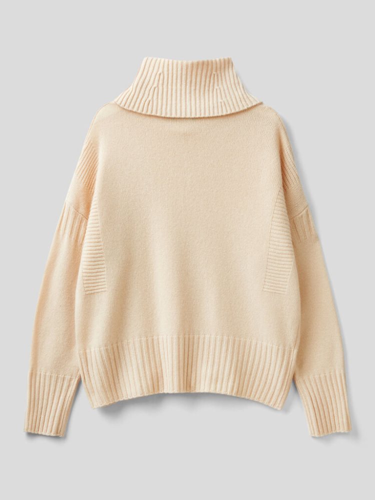 Benetton Boxy Fit Wol Blend Turtleneck High Neck Sweaters Dames Vanilla | BE856918