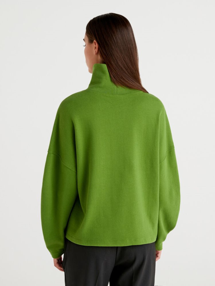 Benetton Brede High Collar Sweatshirt Dames Olijfgroen Groen | BE316245