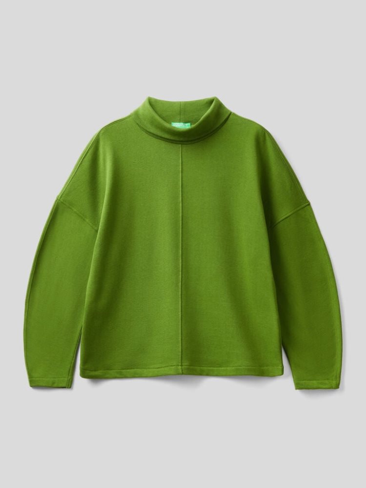 Benetton Brede High Collar Sweatshirt Dames Olijfgroen Groen | BE316245