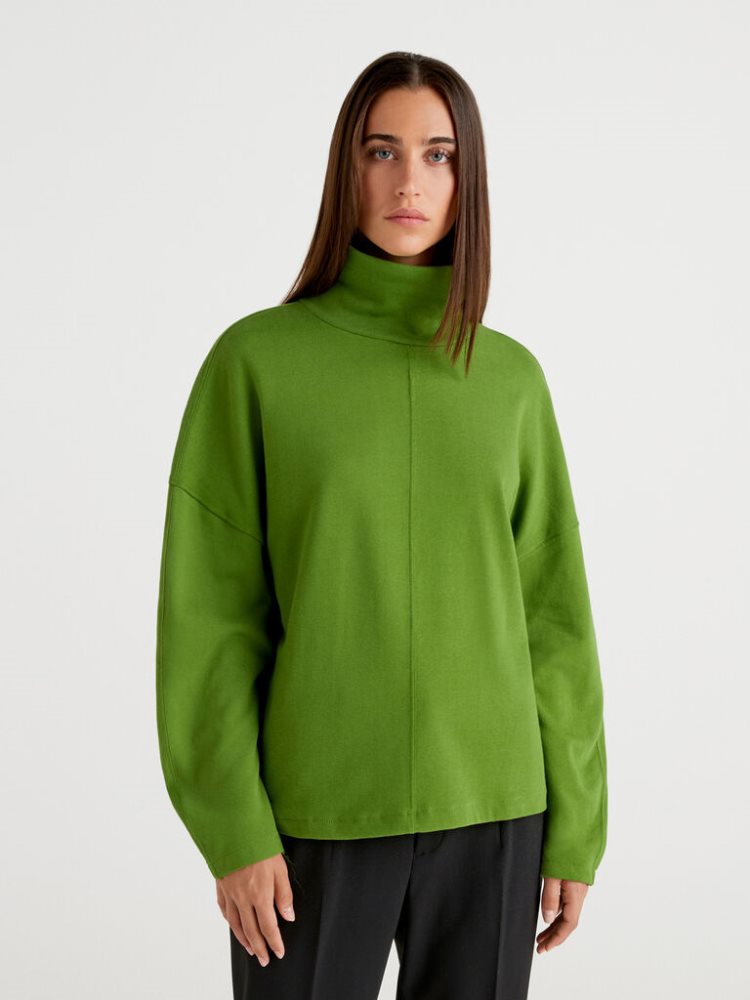 Benetton Brede High Collar Sweatshirt Dames Olijfgroen Groen | BE316245