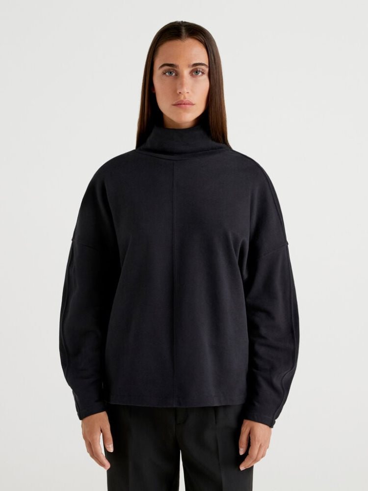 Benetton Brede High Collar Sweatshirt Dames Zwart | BE572942