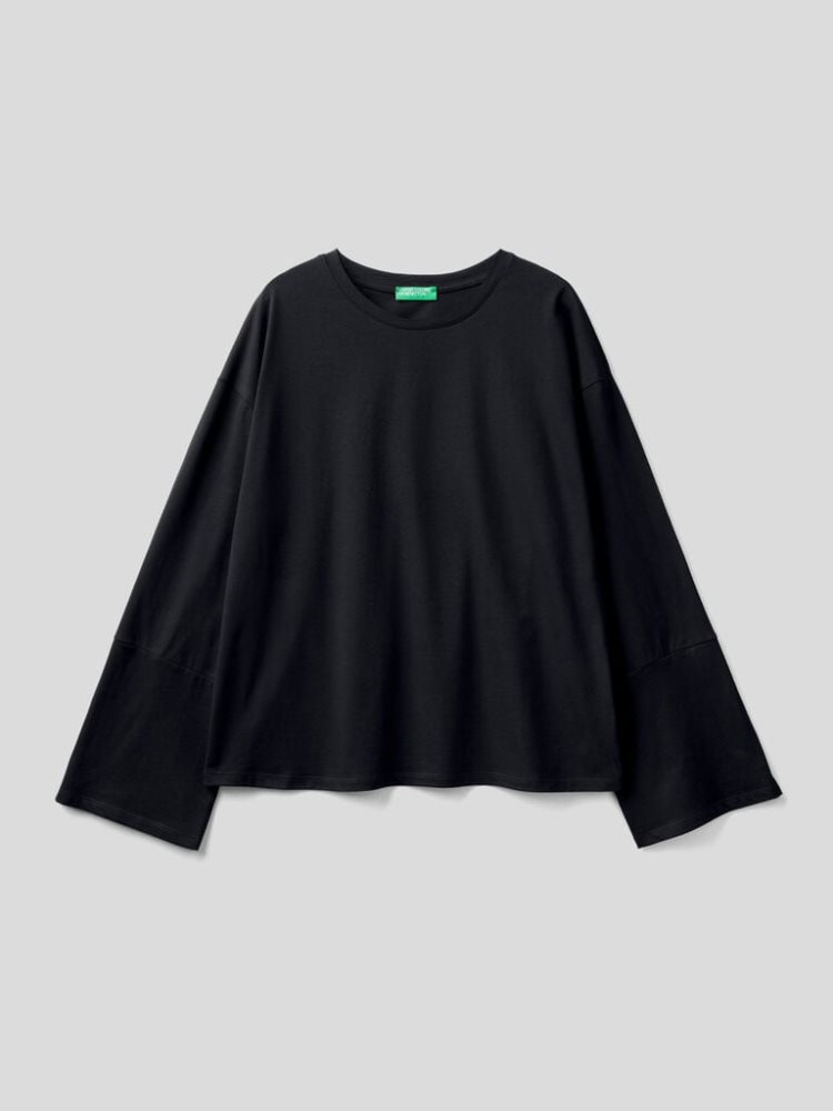 Benetton Brede Sleeve Long Fiber Katoenen Long Sleeve T-shirts Dames Zwart | BE258454