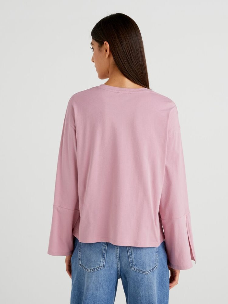 Benetton Brede Sleeve Long Fiber Katoenen Long Sleeve T-shirts Dames Roze | BE283283