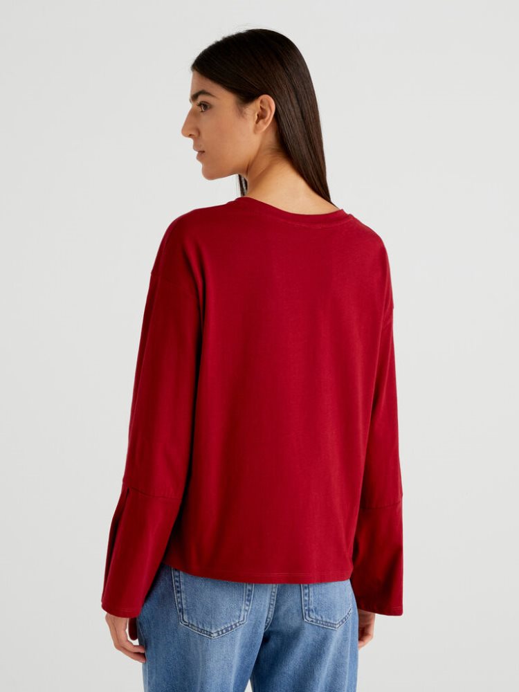 Benetton Brede Sleeve Long Fiber Katoenen Long Sleeve T-shirts Dames Bordeaux | BE506877