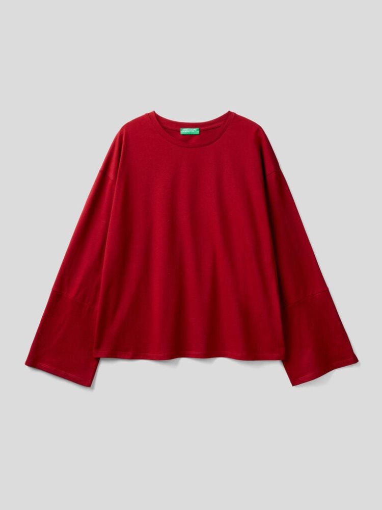 Benetton Brede Sleeve Long Fiber Katoenen Long Sleeve T-shirts Dames Bordeaux | BE506877