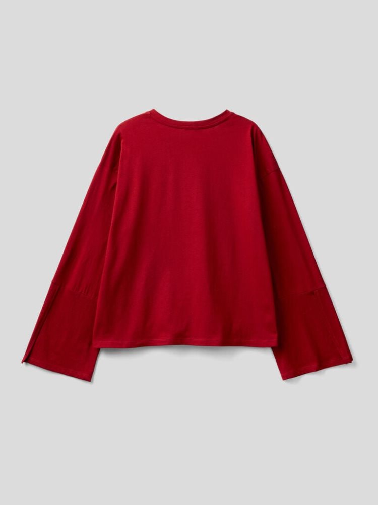 Benetton Brede Sleeve Long Fiber Katoenen Long Sleeve T-shirts Dames Bordeaux | BE506877