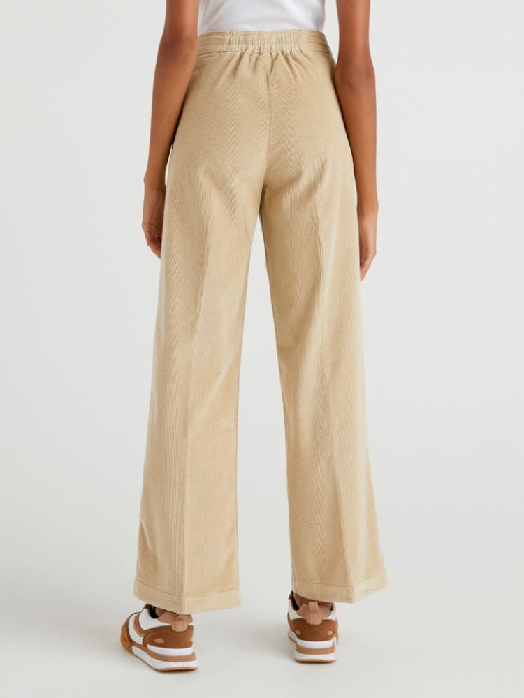 Benetton Brede Velvet Broek Dames Beige | BE349646