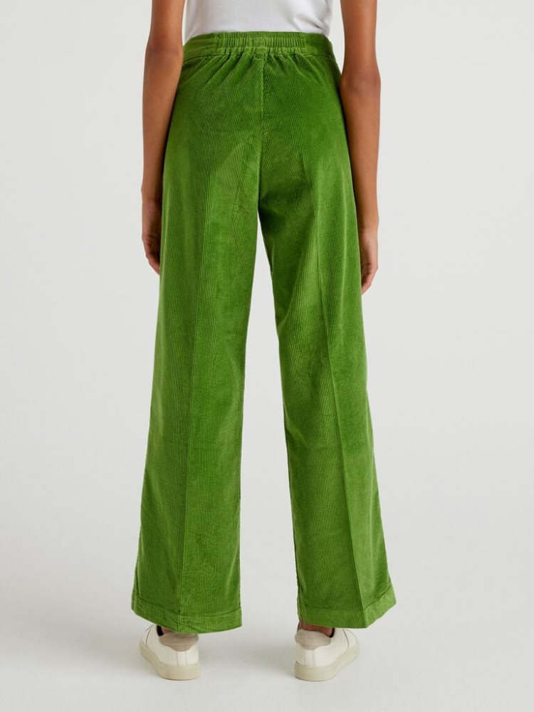 Benetton Brede Velvet Broek Dames Olijfgroen Groen | BE394899