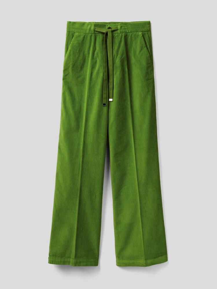 Benetton Brede Velvet Broek Dames Olijfgroen Groen | BE394899