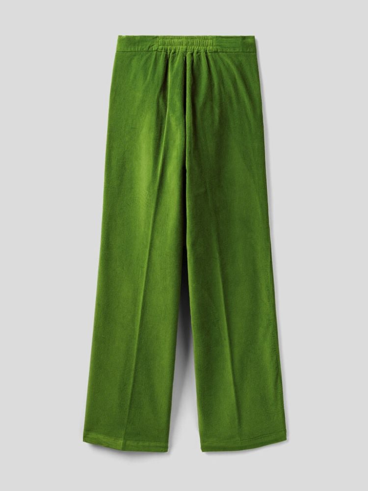 Benetton Brede Velvet Broek Dames Olijfgroen Groen | BE394899