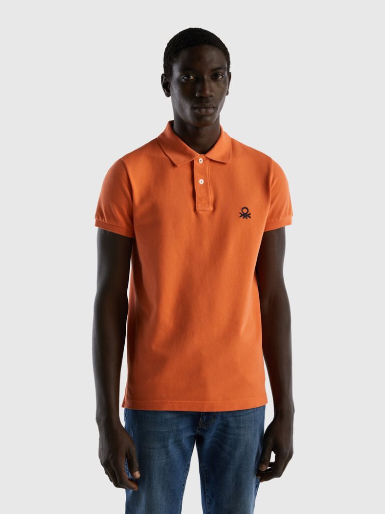 Benetton Brick Slim Fit Short Sleeve Polos Heren Oranje | BE747954